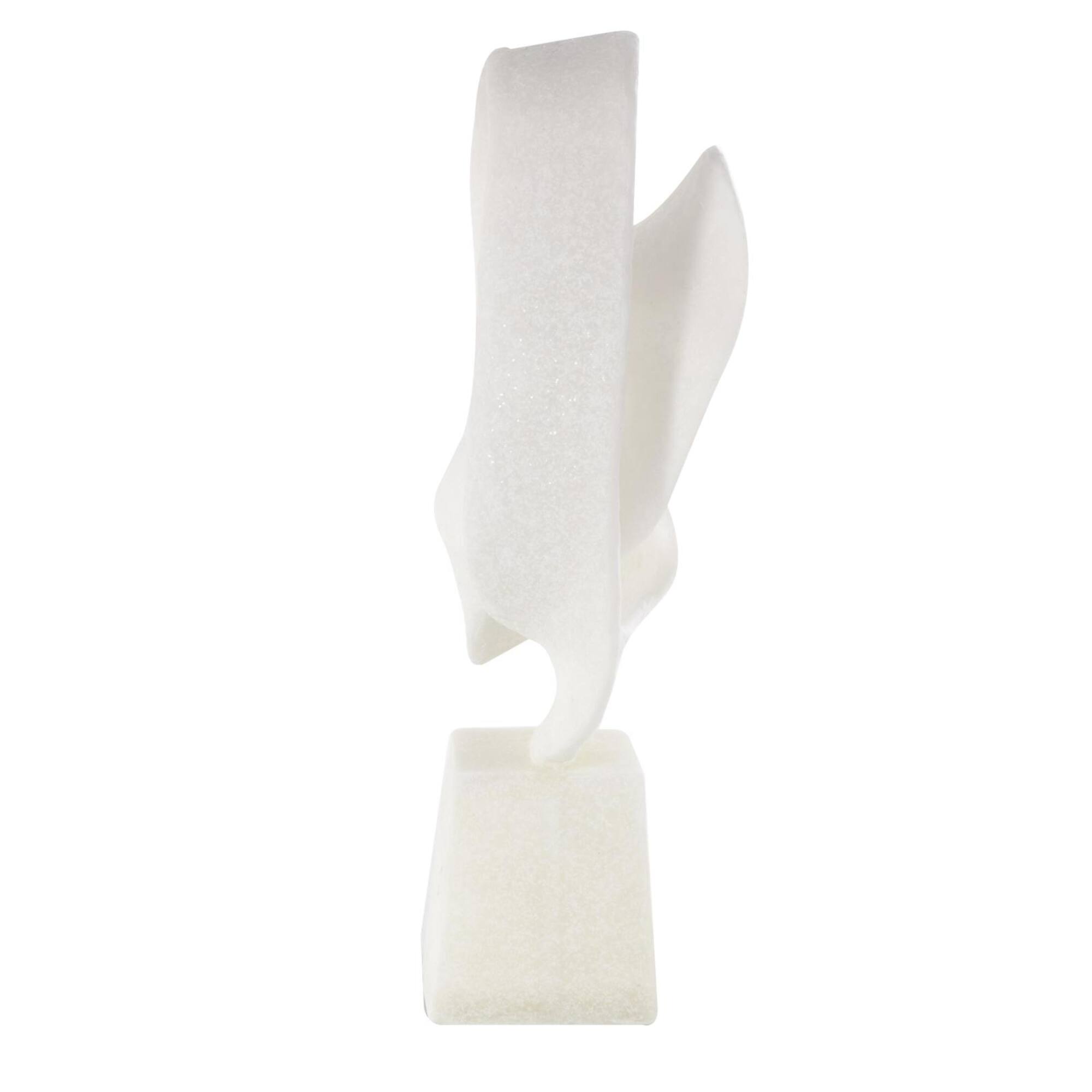19" White Textured Wave Sculpture with Elevated Base